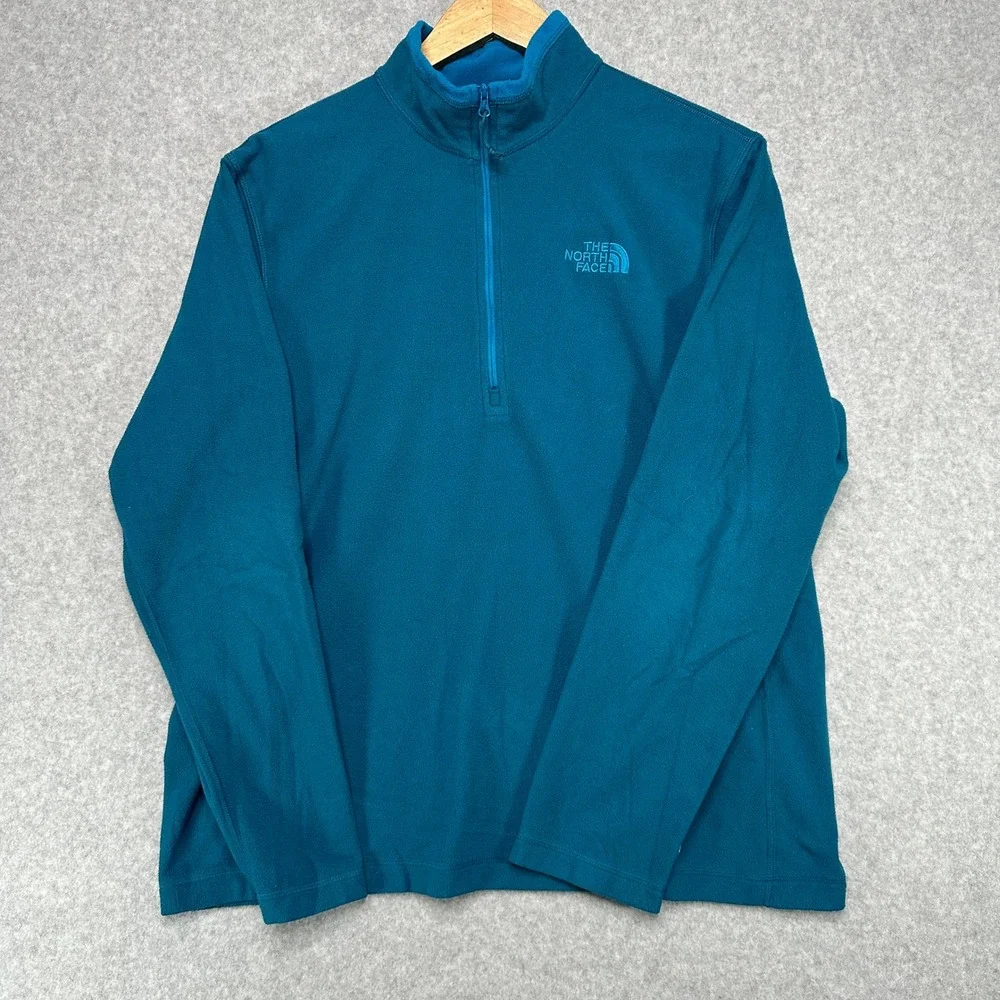 The North Face Mens Medium Blue Teal‎ Fleece 1/4 Zip Pullover Sweatshirt
