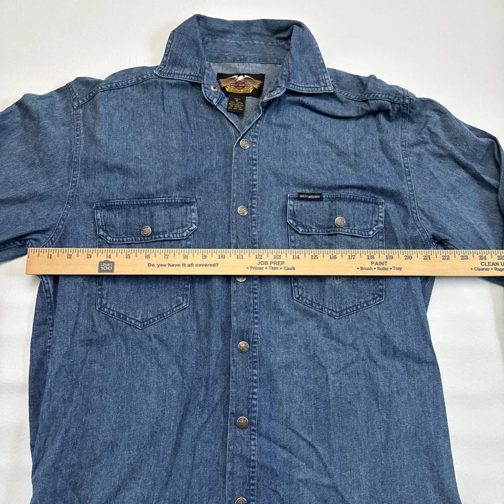 Vintage Y2K Harley Davidson Denim Long Sleeve Shirt Men's Sz‎ M Biker Snap Up