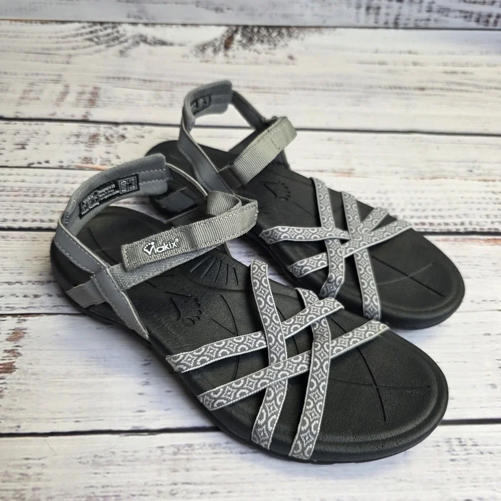 ViaKix Black Gray Strappy Toe Loop Sandals Women's US‎ 9 EU 40 Hiking Gorpcore