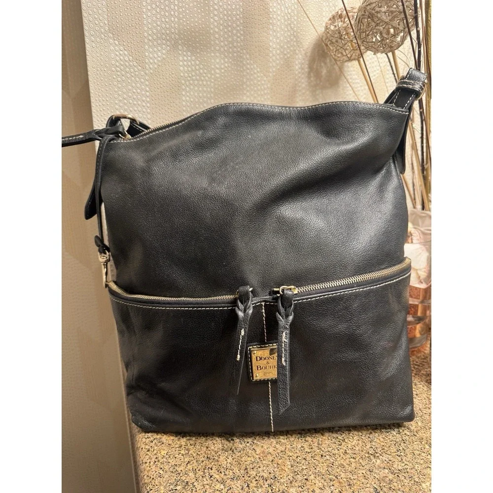 DOONEY & BOURKE DILLEN Black Pebbled Leather Shoulder Hobo‎ Bag Handbag Purse