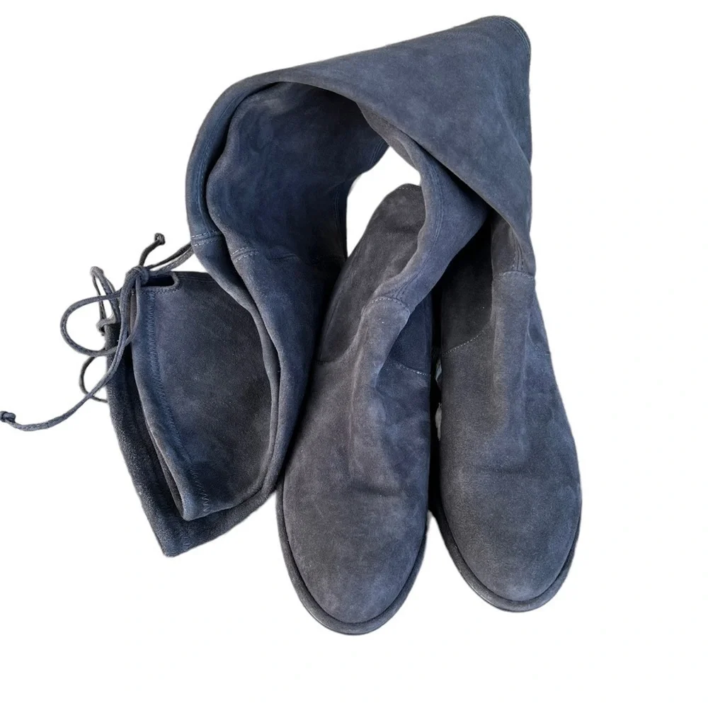 Stuart Weitzman Lowland Suede Over The Knee Boots Size 7.5M Gray Stretch Spain