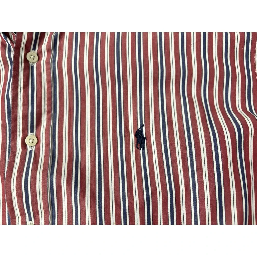 Polo Ralph Lauren Mens L 16.5 34/35 Yarmouth Red Blue Striped‎ Long Sleeve Shirt