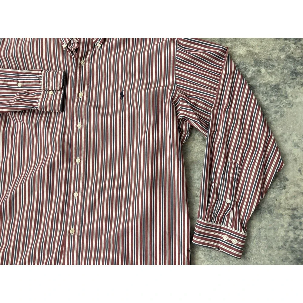 Polo Ralph Lauren Mens L 16.5 34/35 Yarmouth Red Blue Striped‎ Long Sleeve Shirt