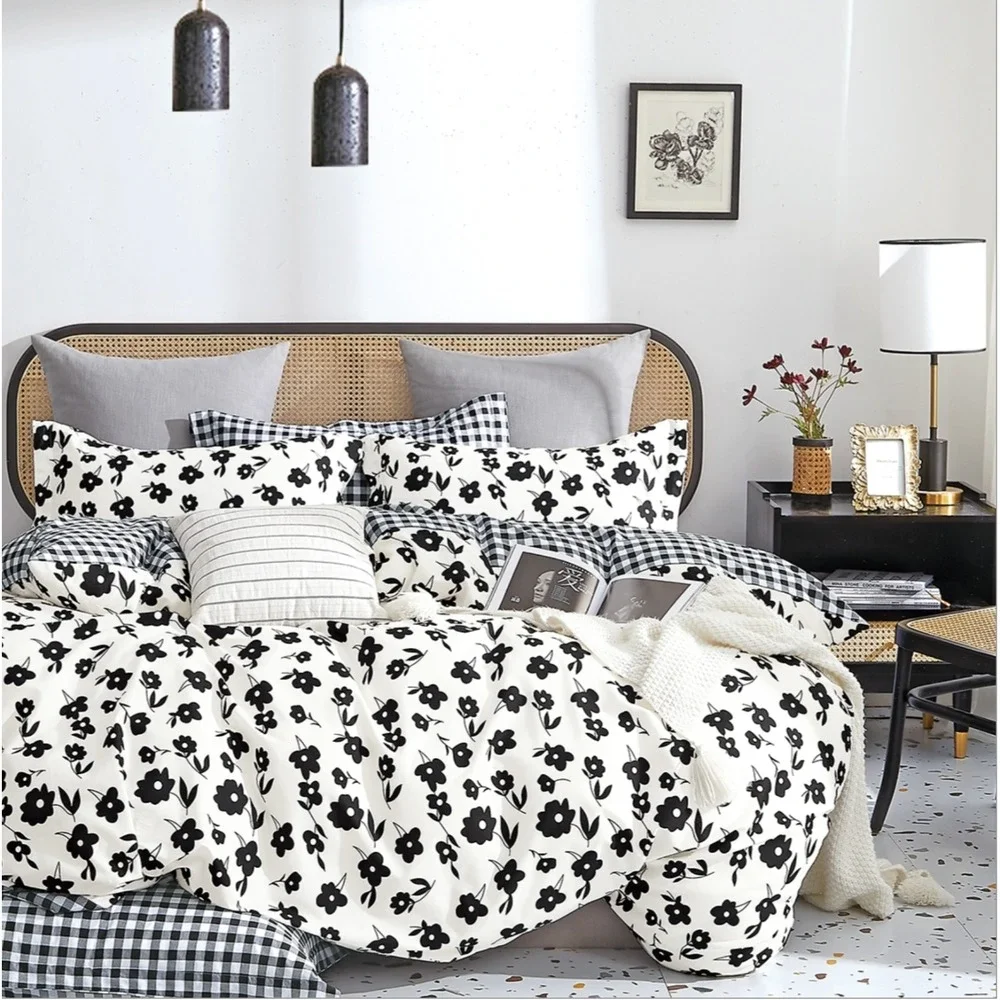 Hepburn Black Gingham Plaid 100% Cotton Sheet‎ Full Preppy Farmhouse Country