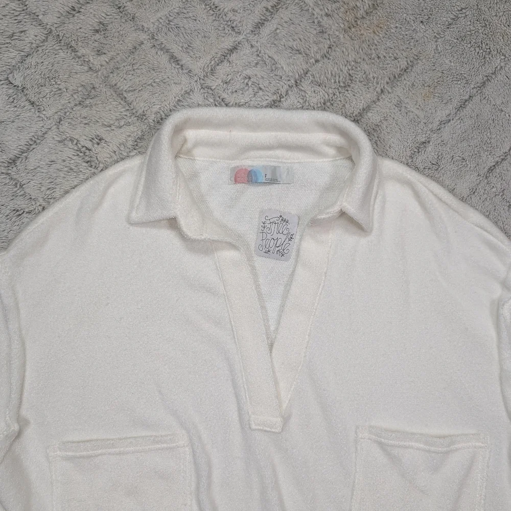 Free People Sweatshirt Womens S White Terry Cloth FP Beach Collar Crop Slouchy