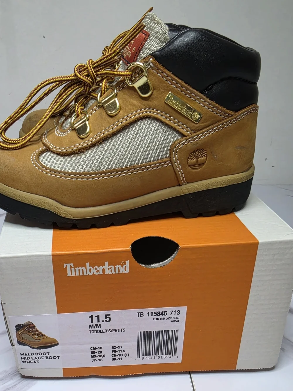 Timberland Kids Mid Lace Wheat Boots Size 11.5C