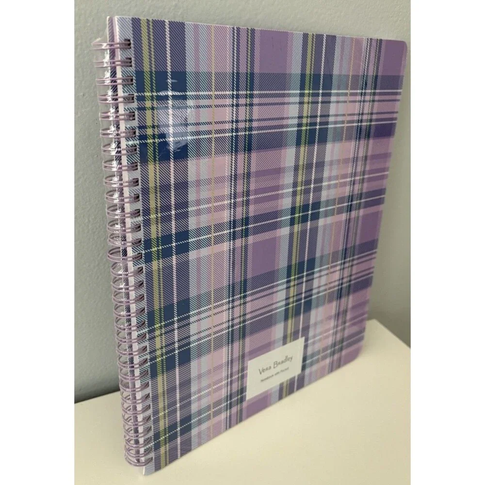 Vera Bradley Large Spiral Notebook with Pocket Amethyst Plaid Print Sealed New!