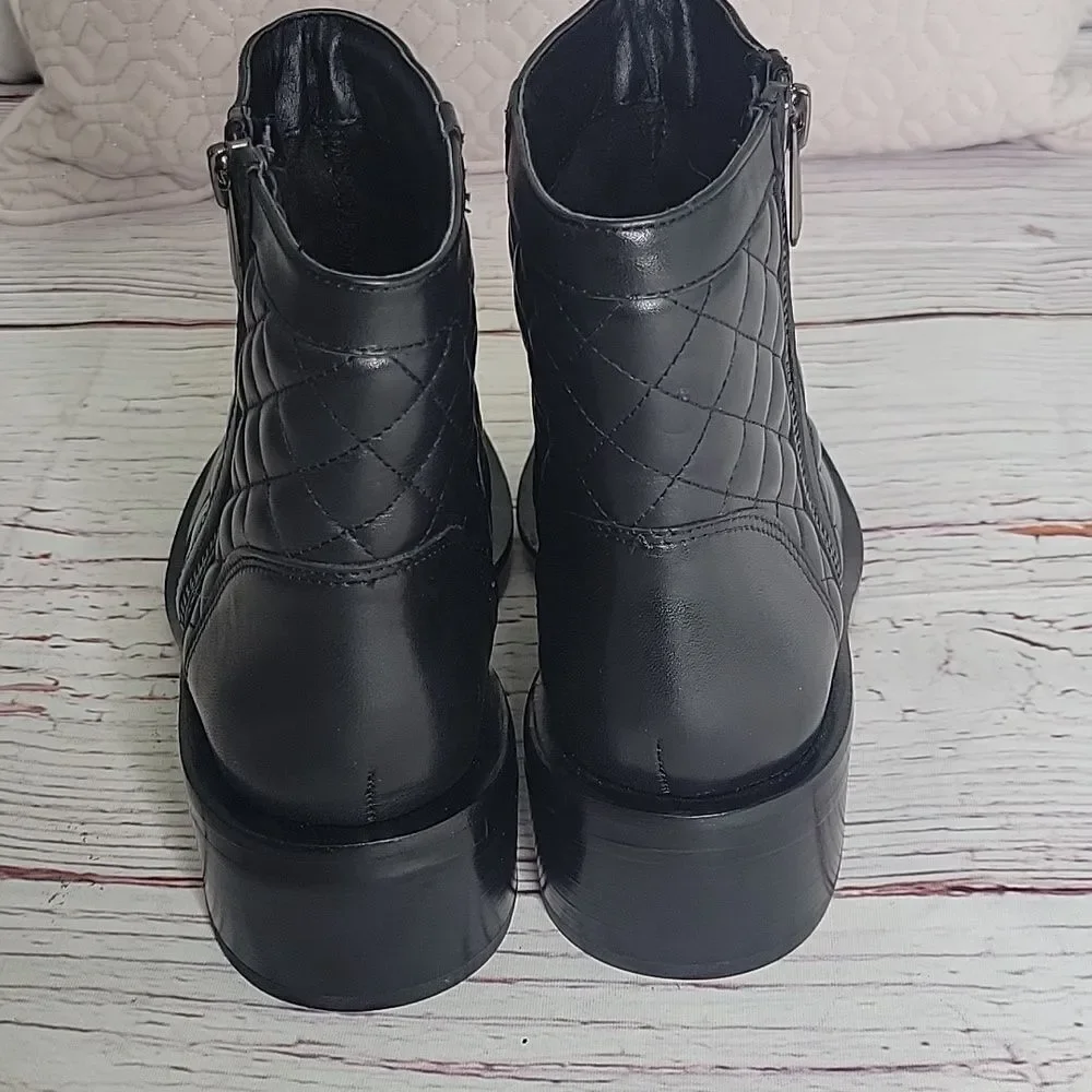 SAM EDELMAN Lancaster Black Leather Quilted Ankle Boot Size 7