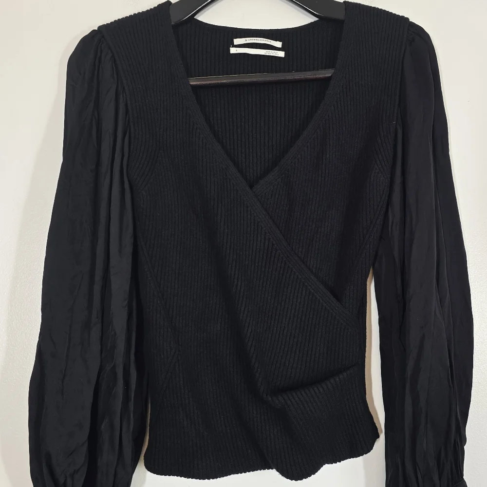 Anthropologie Twofer Faux Wrap Sweater Small Black