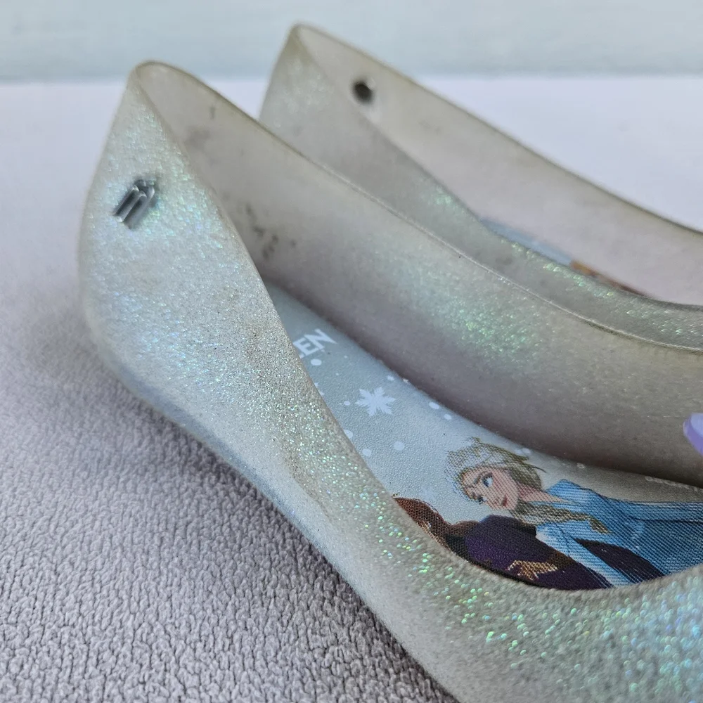 Mini Melissa Mel Ultragirl Frozen Anna Elsa Glitter Flats Shoes SZ 12 Disney