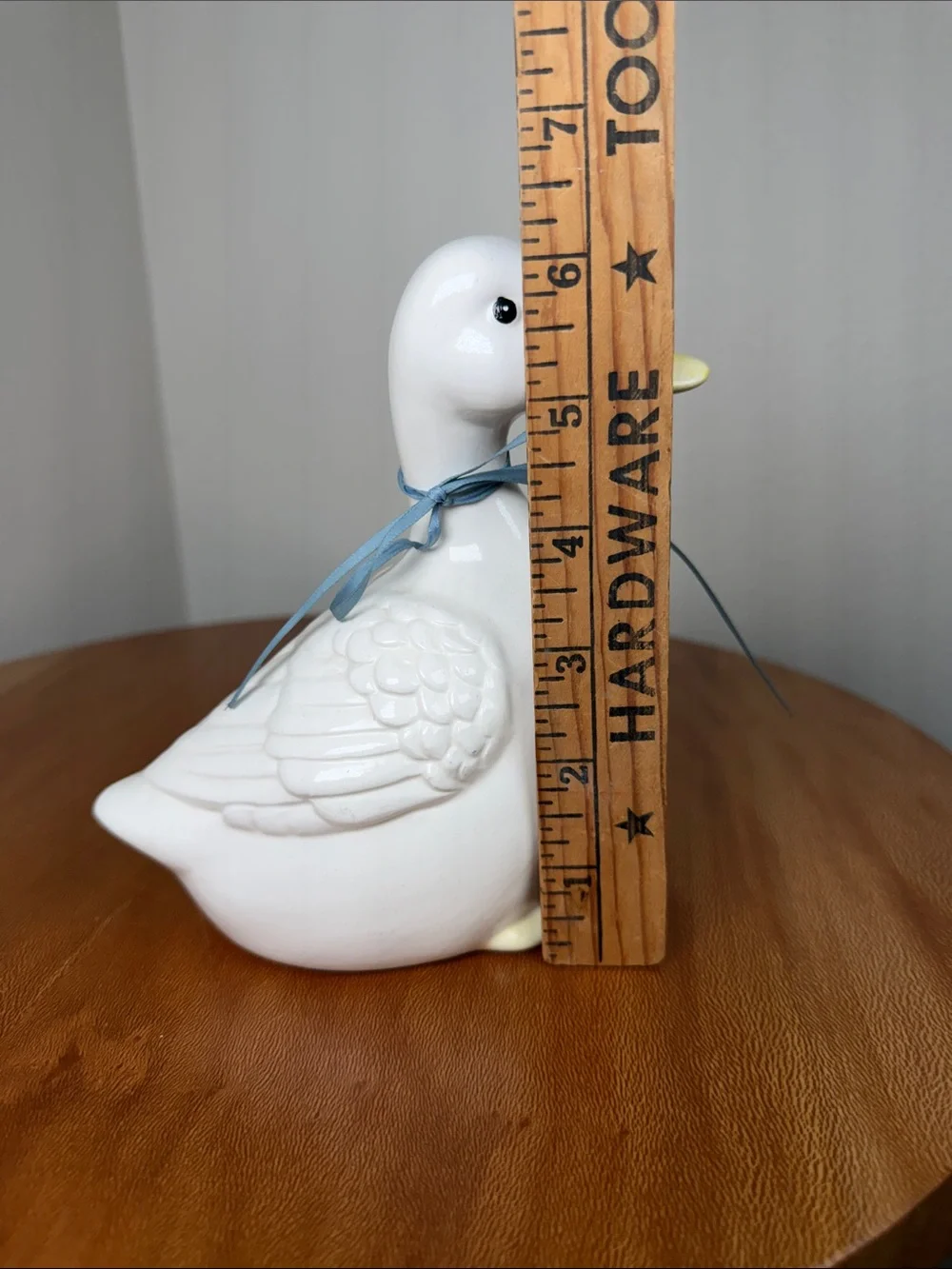Vintage Hand Crafted Hand Made Ceramic Duck White Yellow Blue Bow Farmhouse
