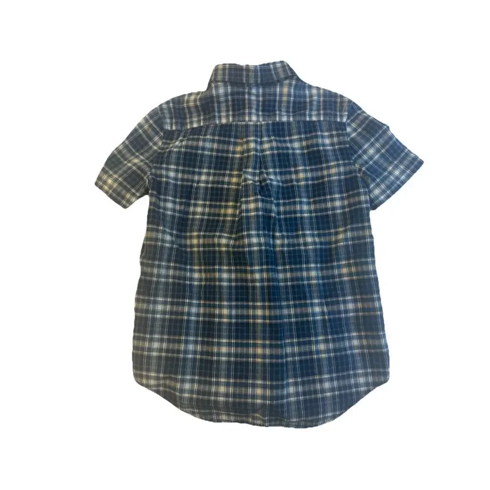 Ralph Lauren Boys Plaid Button Up Shirt Size 6 Blue Short Sleeve