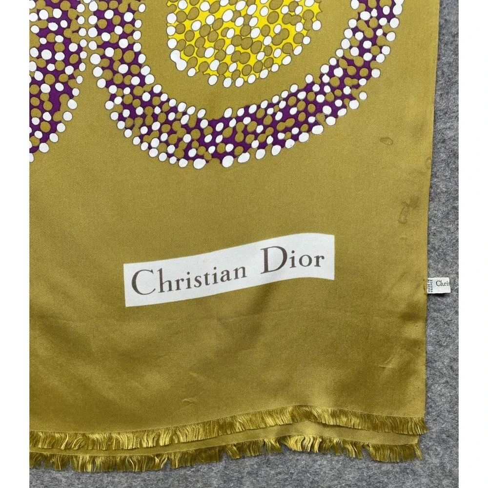 Vintage Christian Dior Silk Scarf Wrap Gold Multicolor Artsy Abstract 20x68
