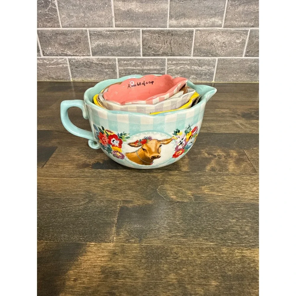 Pioneer Woman Stoneware Nesting Measuring Cup Set 4 Piece Floral Farmhouse NWOT