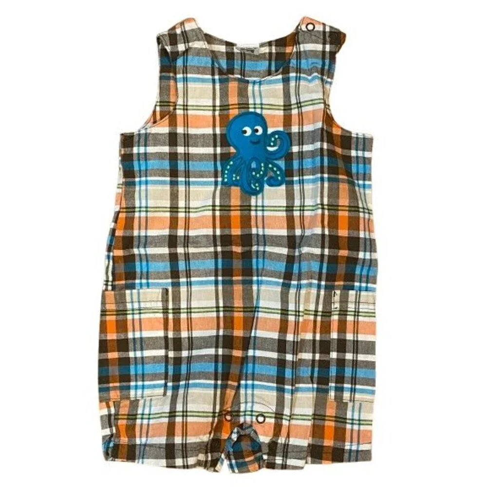 Boy's 12 Month Romper Carter's Octopus Brown Plaid Sleeveless