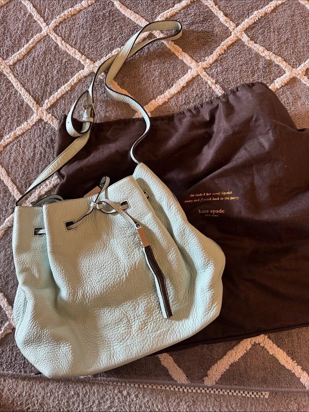 kate spade Light Blue Pebbled Leather Drawstring Shoulder Bag