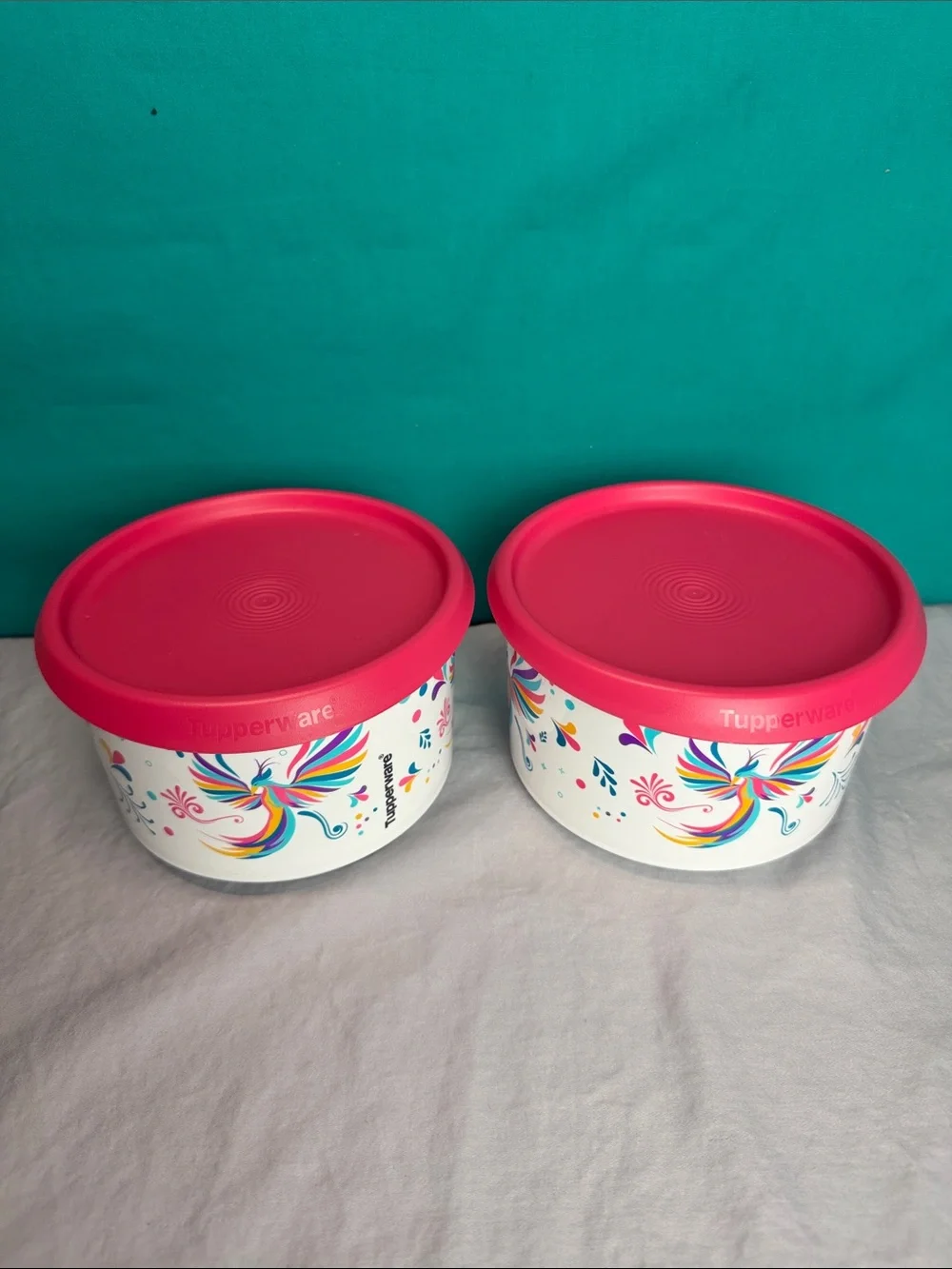 Tupperware Phoenix Bird One Touch Canisters Set 2 New 4 Cup 950mL