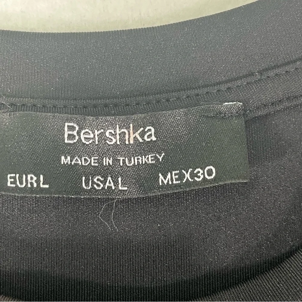 Bershka Blouse Long Puff Textured Sleeve Cropped Black Party Y2K Knit Top Size L