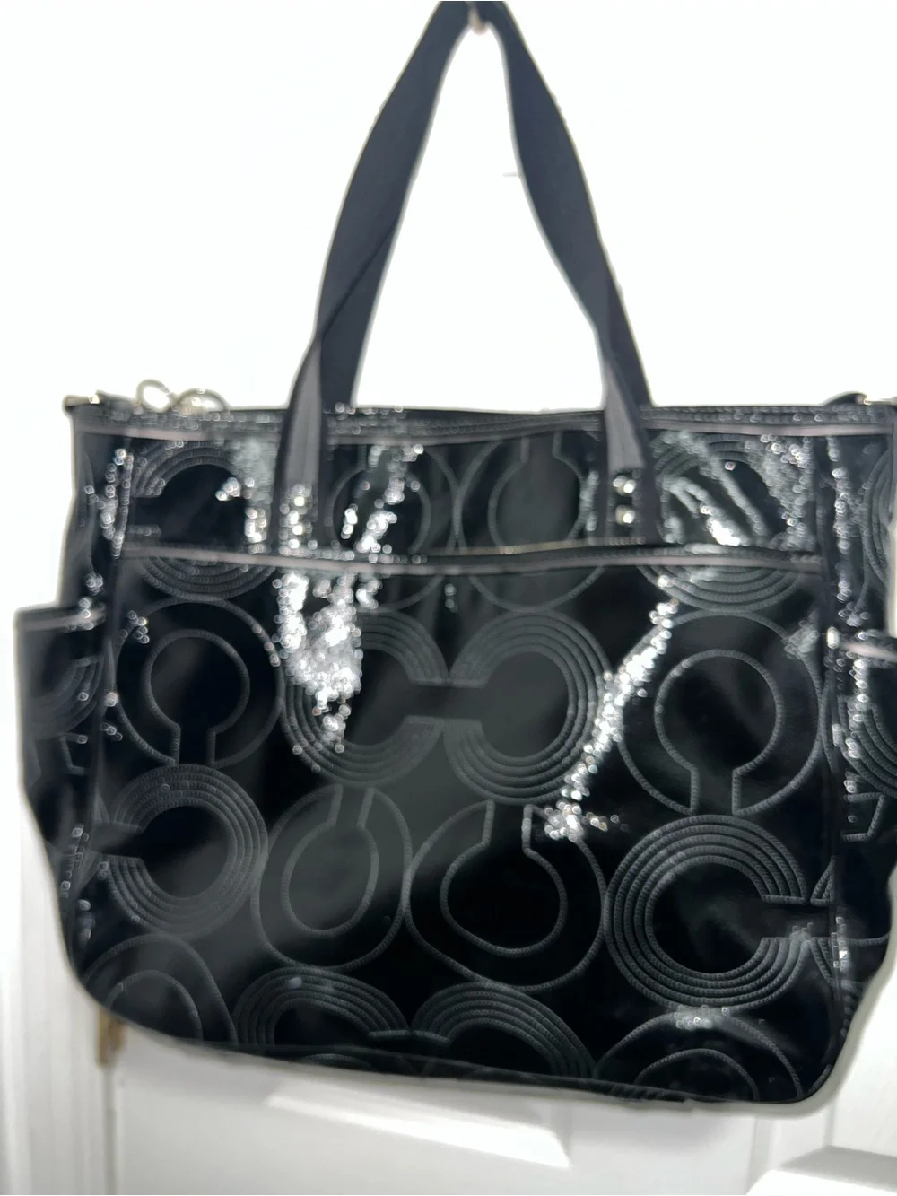 Coach Black Patent Circle-Pattern Tote