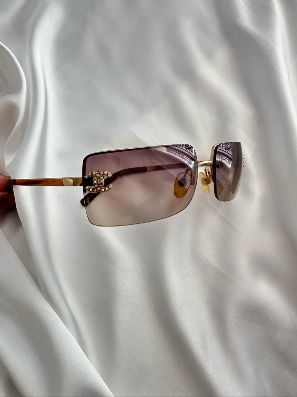 Chanel Vintage Burgundy Rimless Swarovski cc’s Sunglasses