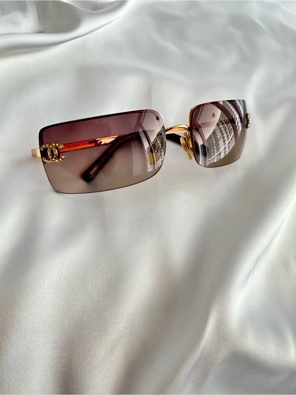 Chanel Vintage Burgundy Rimless Swarovski cc’s Sunglasses