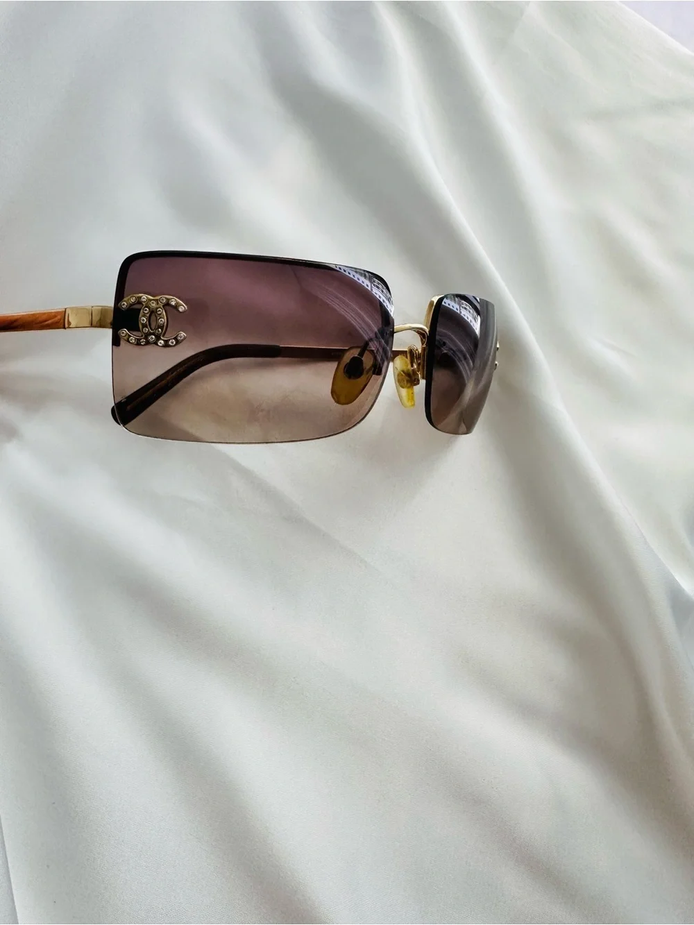 Chanel Vintage Burgundy Rimless Swarovski cc’s Sunglasses