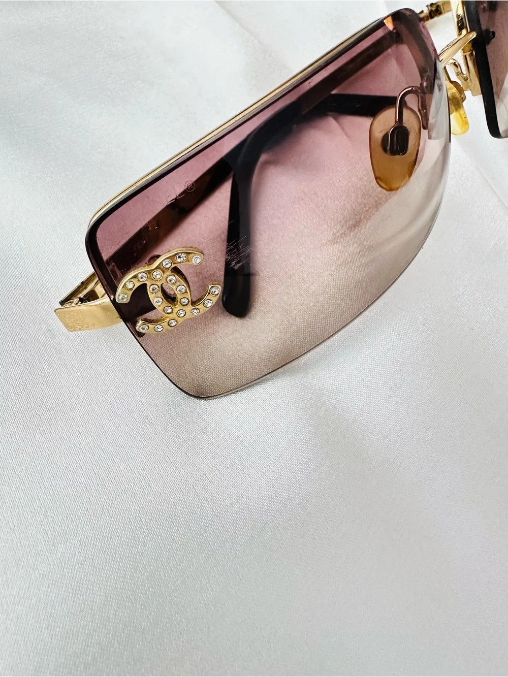Chanel Vintage Burgundy Rimless Swarovski cc’s Sunglasses