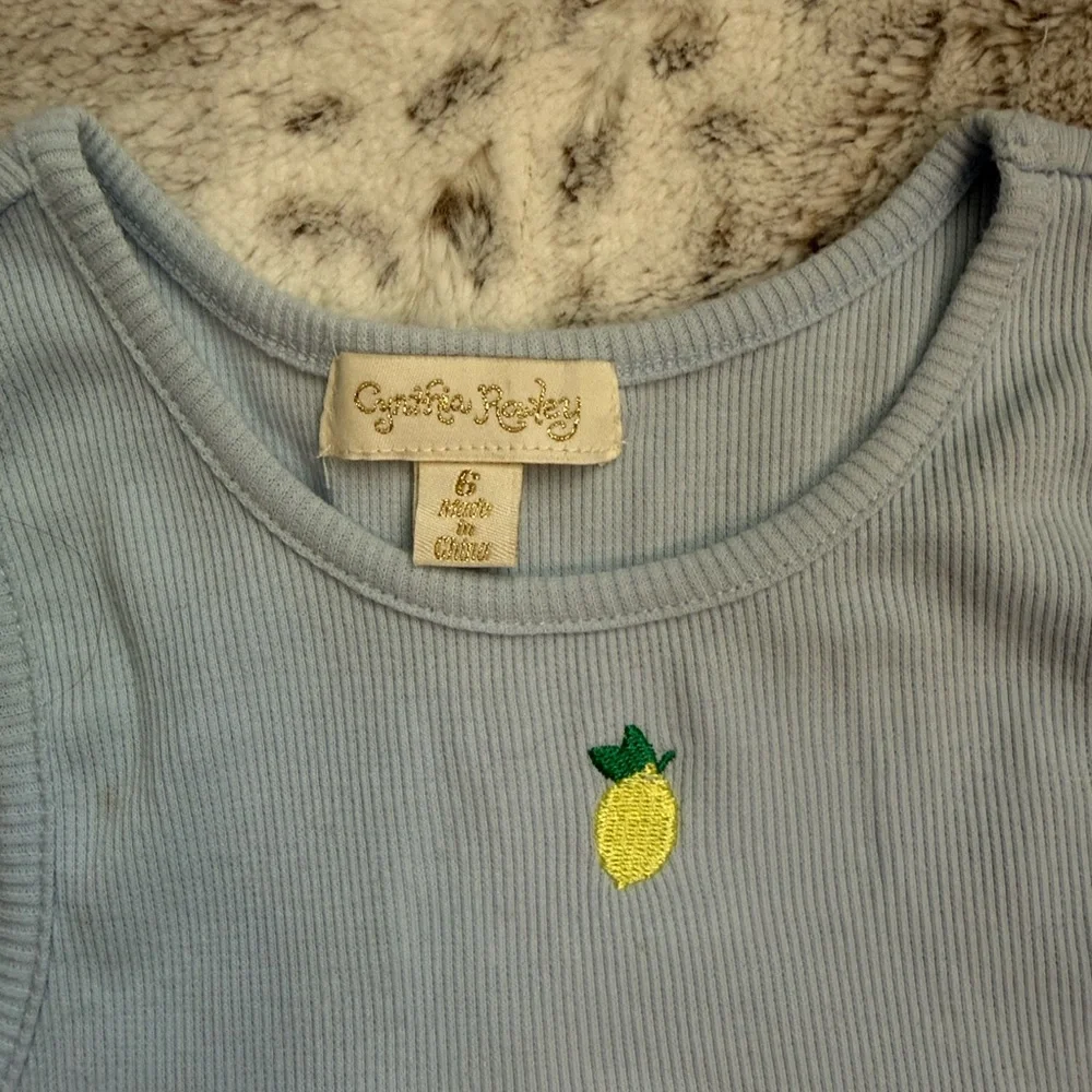 Cynthia Rowley blue dress girls size 6 lemon embroidery garden party summer