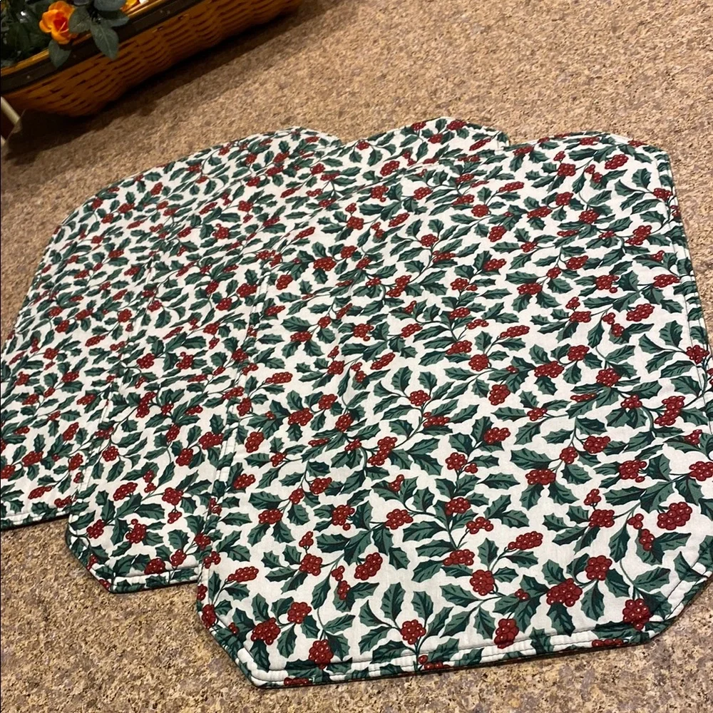 Three Longaberger Holly Placemats WITH FLAWS Holiday