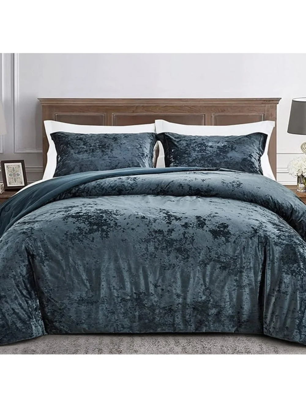 Plush Velvet Comforter Set in Slate Blue king 3 piece comforter set