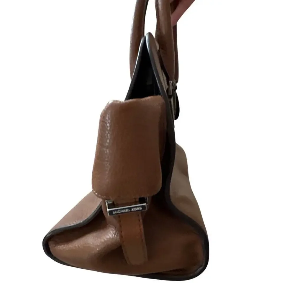 Michael Kors Brown Pebbled Leather Satchel Silver Hardware