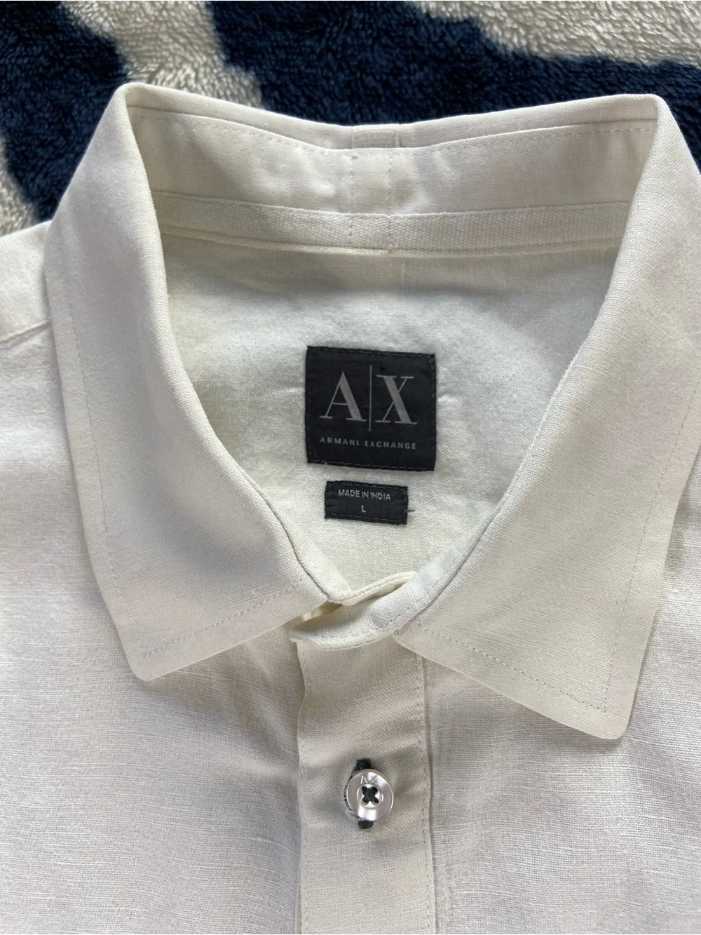 A/X Armani Exchange White Short-Sleeve Button-Down Shirt Linen Blend Large L