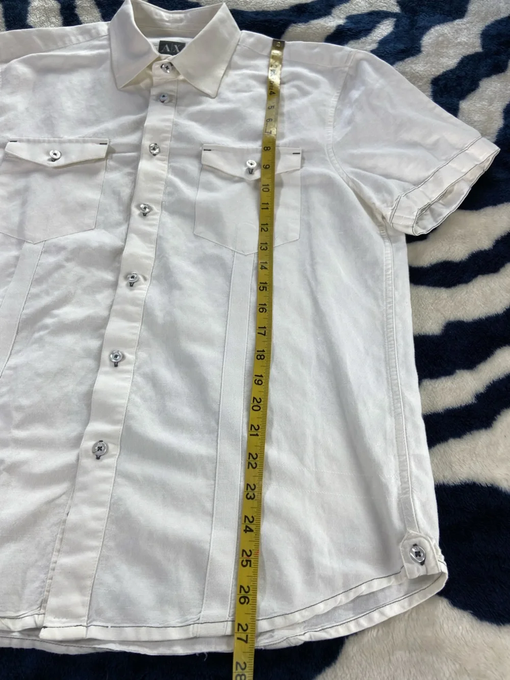 A/X Armani Exchange White Short-Sleeve Button-Down Shirt Linen Blend Large L