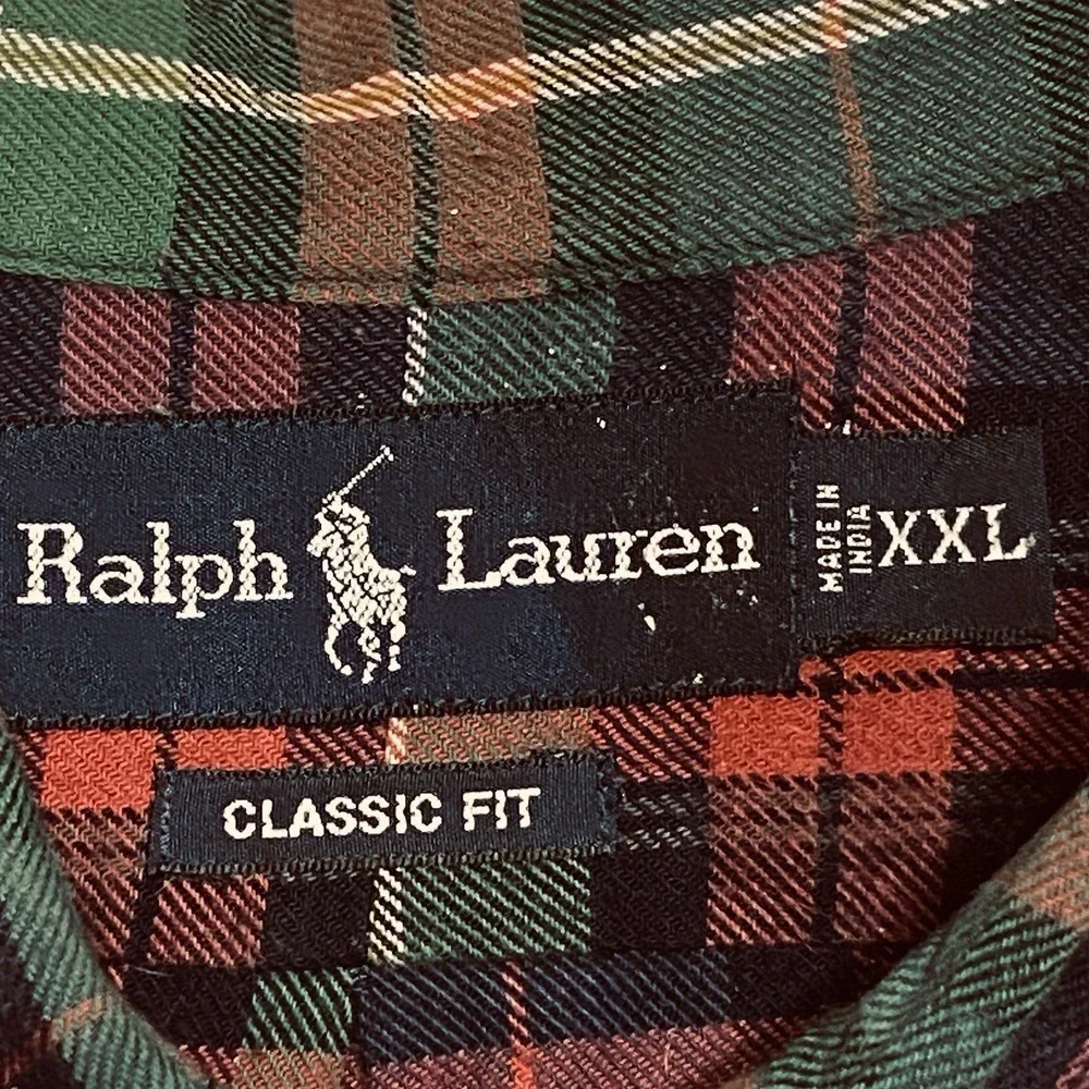 Polo Ralph Lauren Men's Shirt XXL Classic Fit Plaid Oxford Red Green Button