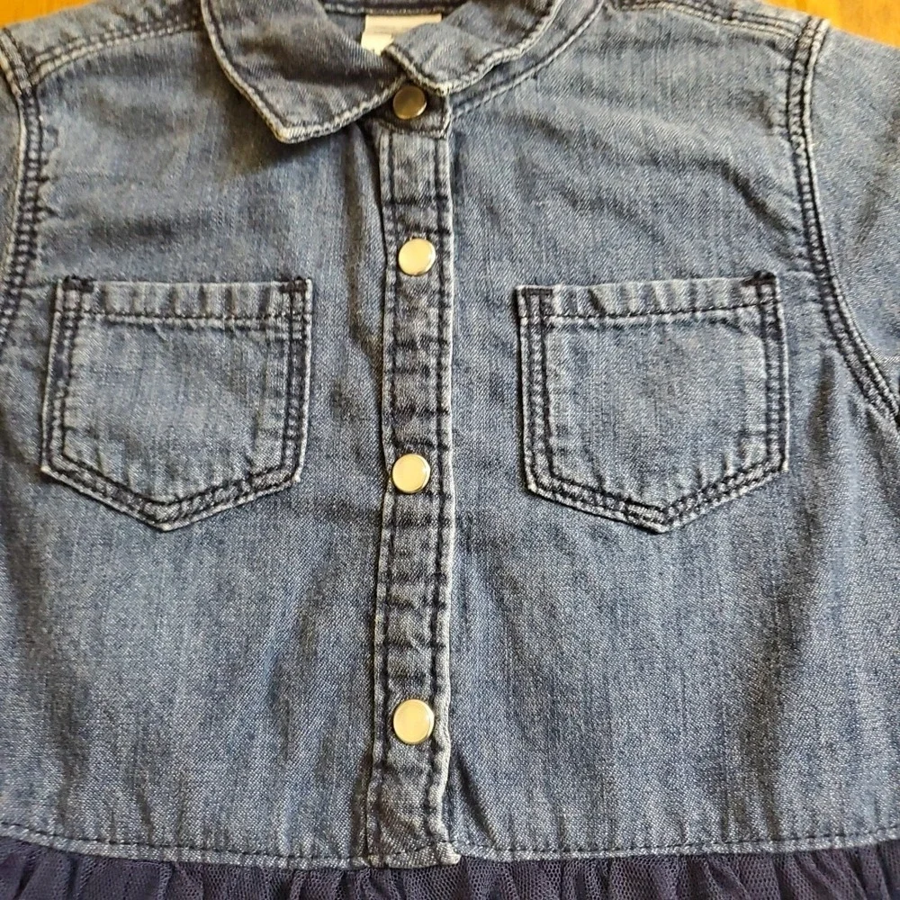 OshKosh 18-24M Tutu Dress Kids Blue Denim Tulle Snap Button Long Sleeve‎