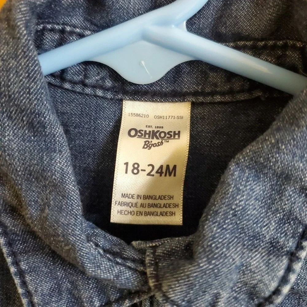 OshKosh 18-24M Tutu Dress Kids Blue Denim Tulle Snap Button Long Sleeve‎