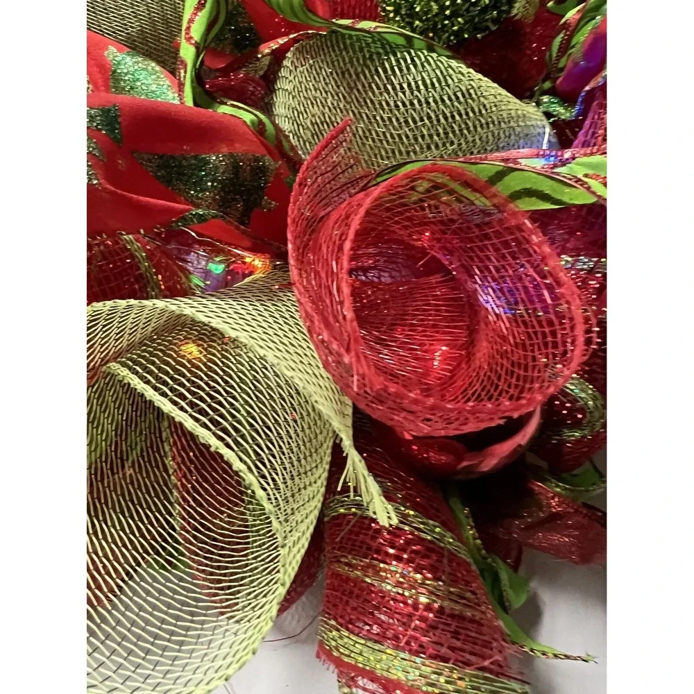 Pair Christmas Mesh Wreath With Lights & Glittery‎ Ornaments