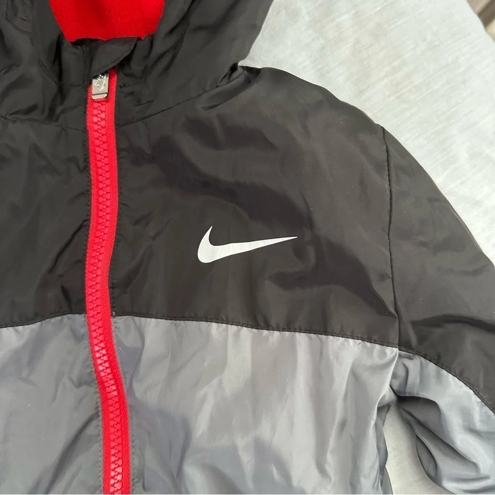 Nike 3T Fleece Lined Hooded Windbreaker Black Gray Jacket Toddler