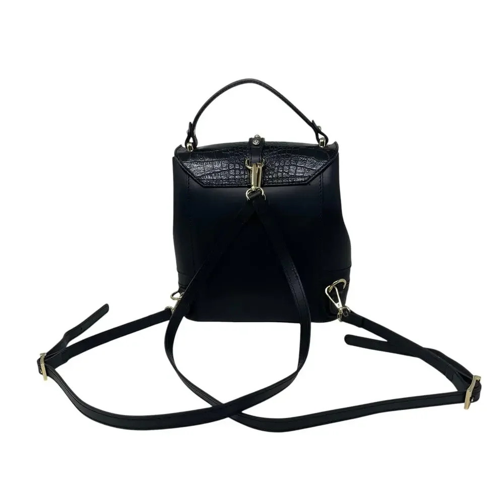 House of Harlow 1960 Black Leather Crystal Stud Backpack Shoulder Top Handle Bag