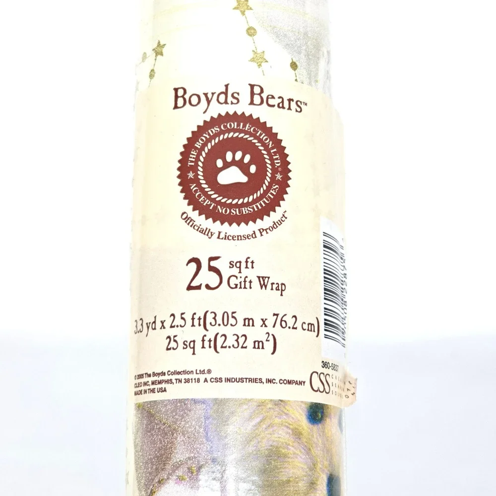 Boyds Bears Christmas Gift Wrap 25 Sq Ft‎ Vintage 2005 Teddy Bear Angel Wrap NOS
