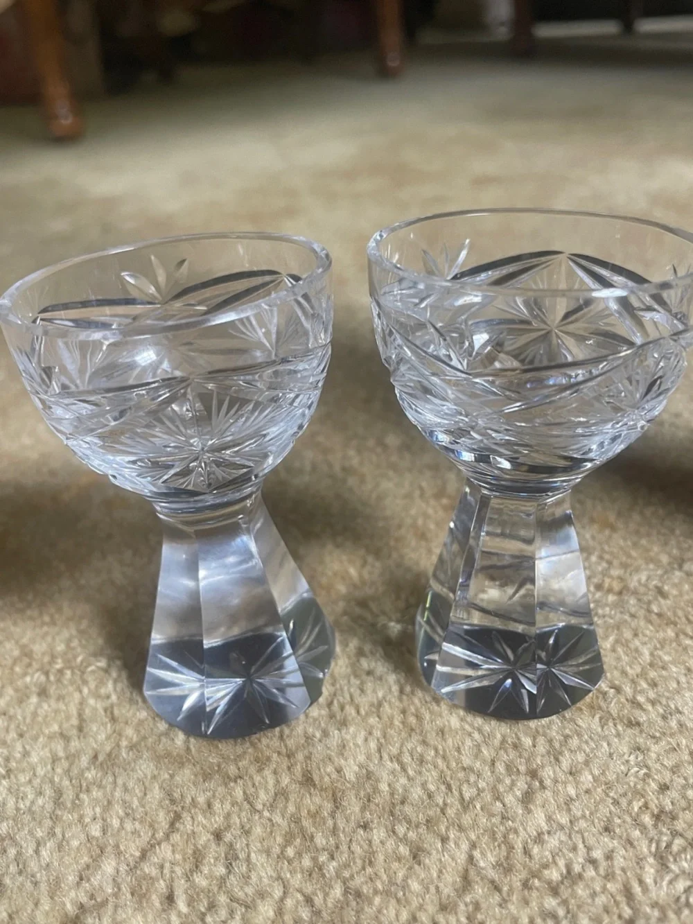 Set of 3 Cut Crystal Cordial Goblets - Clear