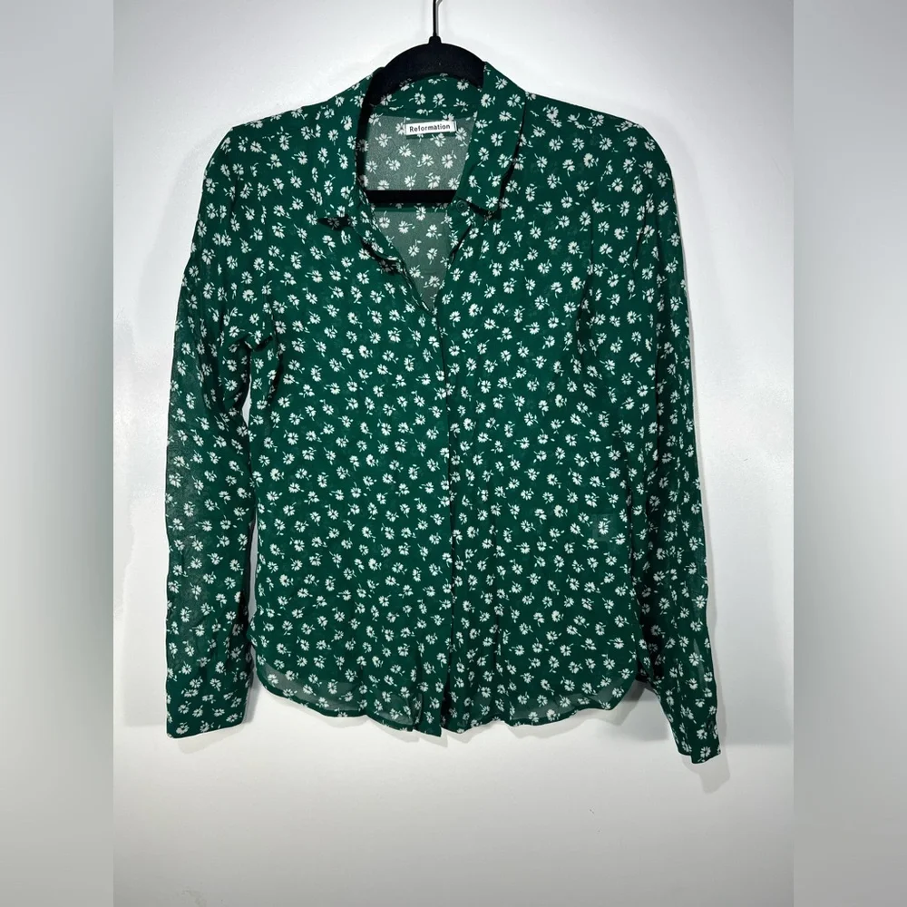 REFORMATION Violet Blouse in Chive Sz X-Small