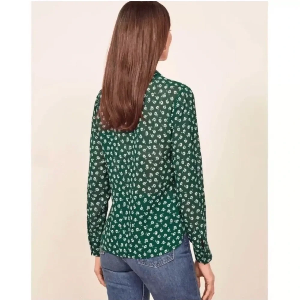 REFORMATION Violet Blouse in Chive Sz X-Small
