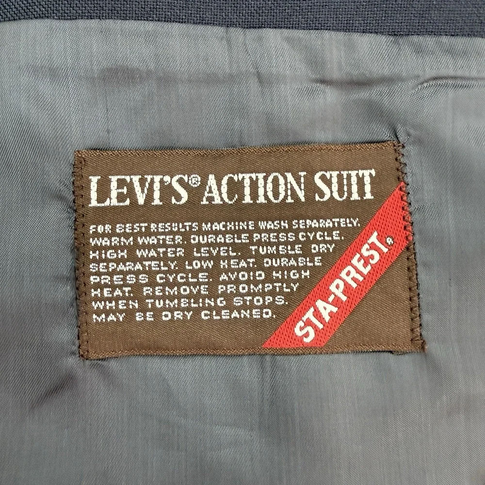 Vintage Levi's Action Suit 3 Piece Mens 44R Black STA PREST Jacket Vest Pants