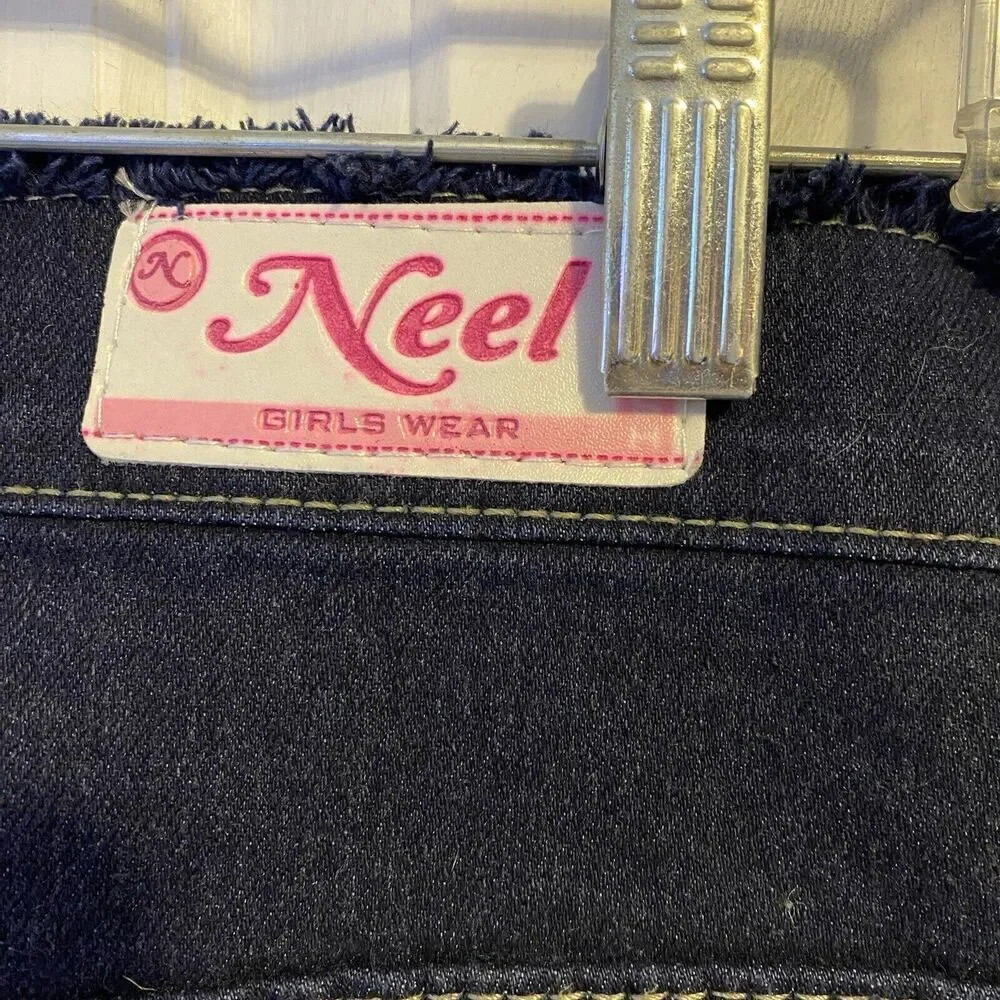 Y2K Neel Jeans Womens Waist 30 L 37 Low Rise Flare Leg Denim Fray Hem Navy Blue