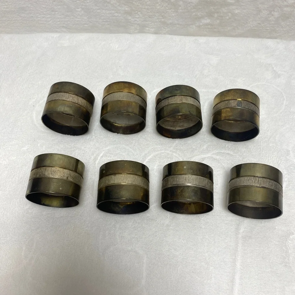 Set of 8 Vintage Brass Napkin Rings with Textured Band‎ Dining Table Decor