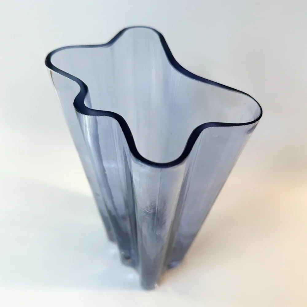 Mid-Century Modern MCM Style Clear Blue Wavy Tall Vase Decor‎