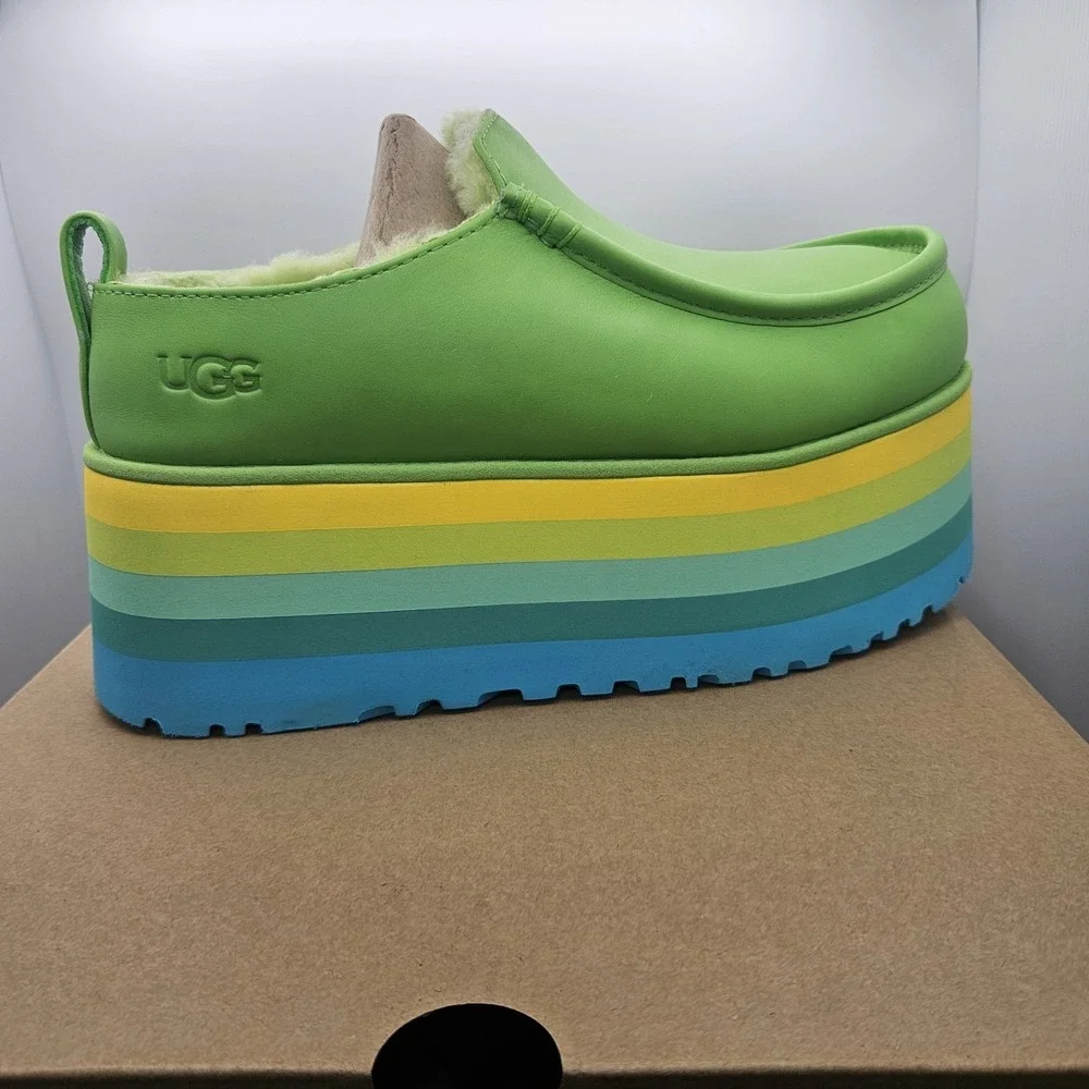 UGG URSEEN PLATFORM Green MULTI LEATHER‎ WOOL ALL GENDER M7/W8 Festival Shoes