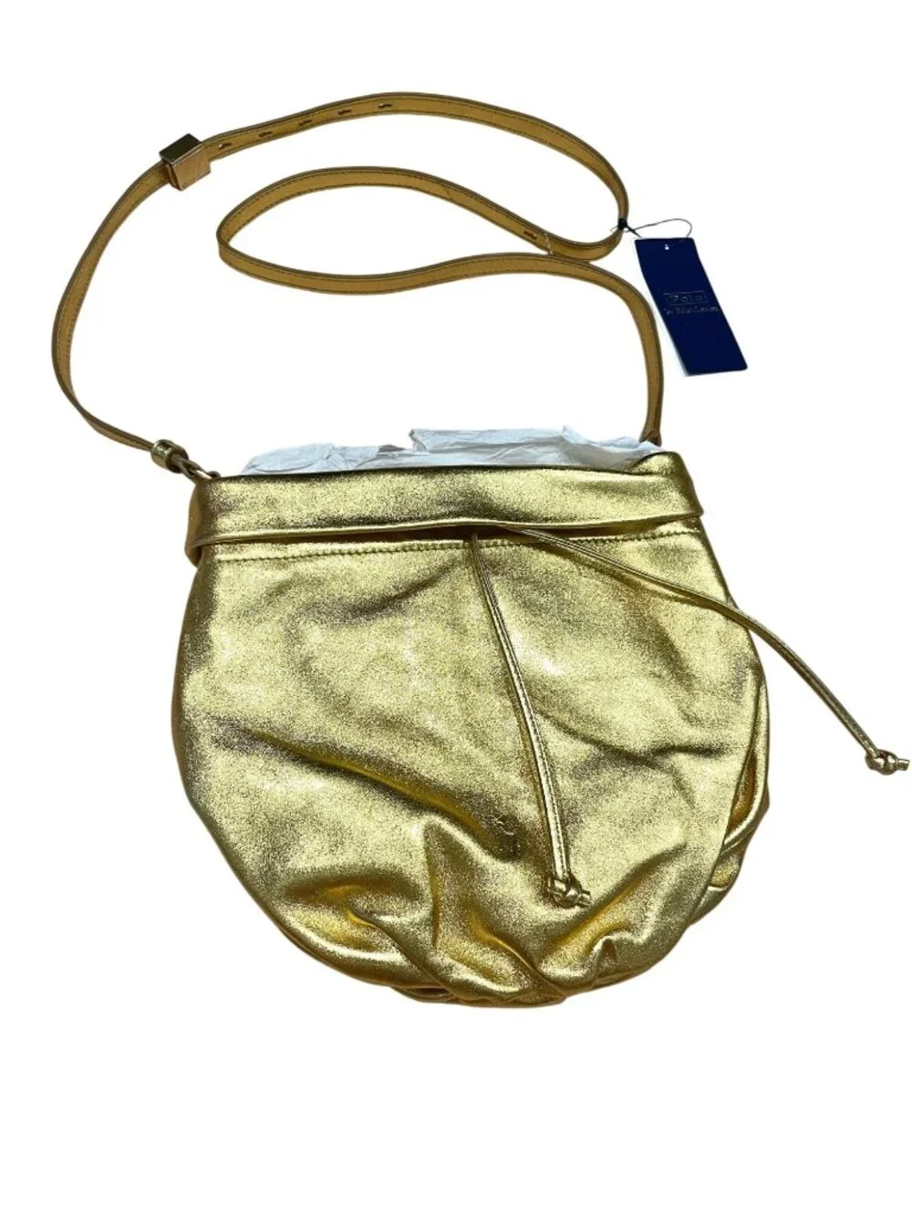 NWT Polo Ralph Lauren Blue Label Gold Crossbody Bag Leather