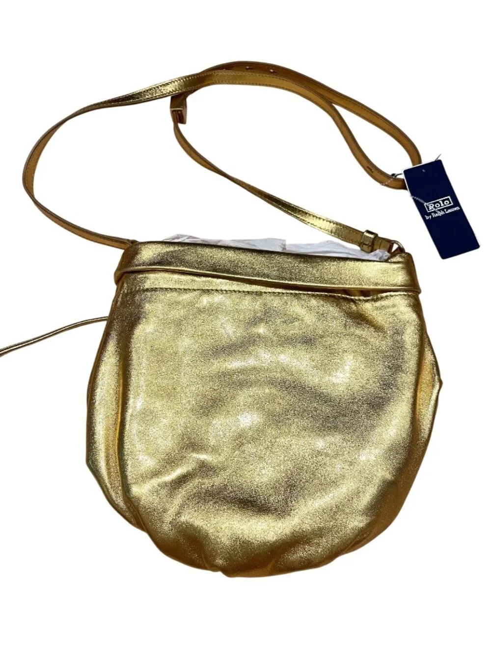 NWT Polo Ralph Lauren Blue Label Gold Crossbody Bag Leather